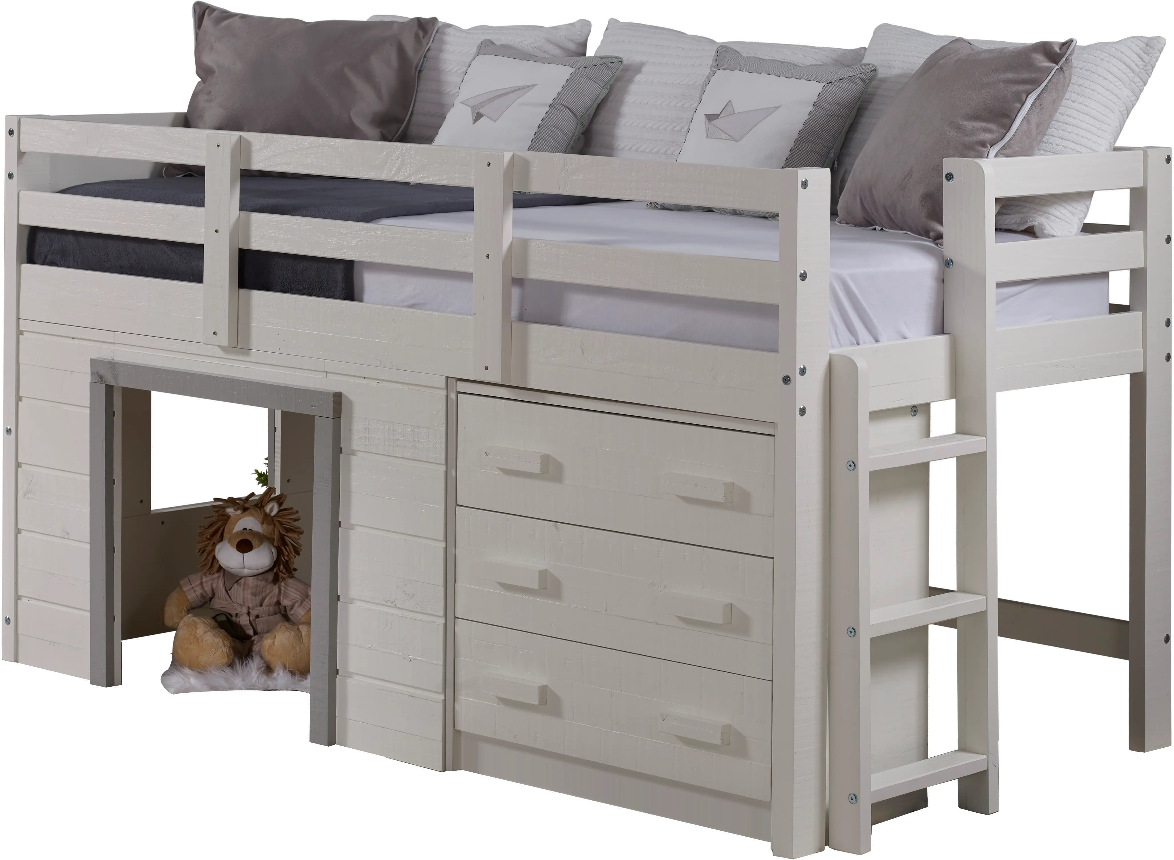 Sweet Dreams White and Gray Twin Low Loft Bed-2