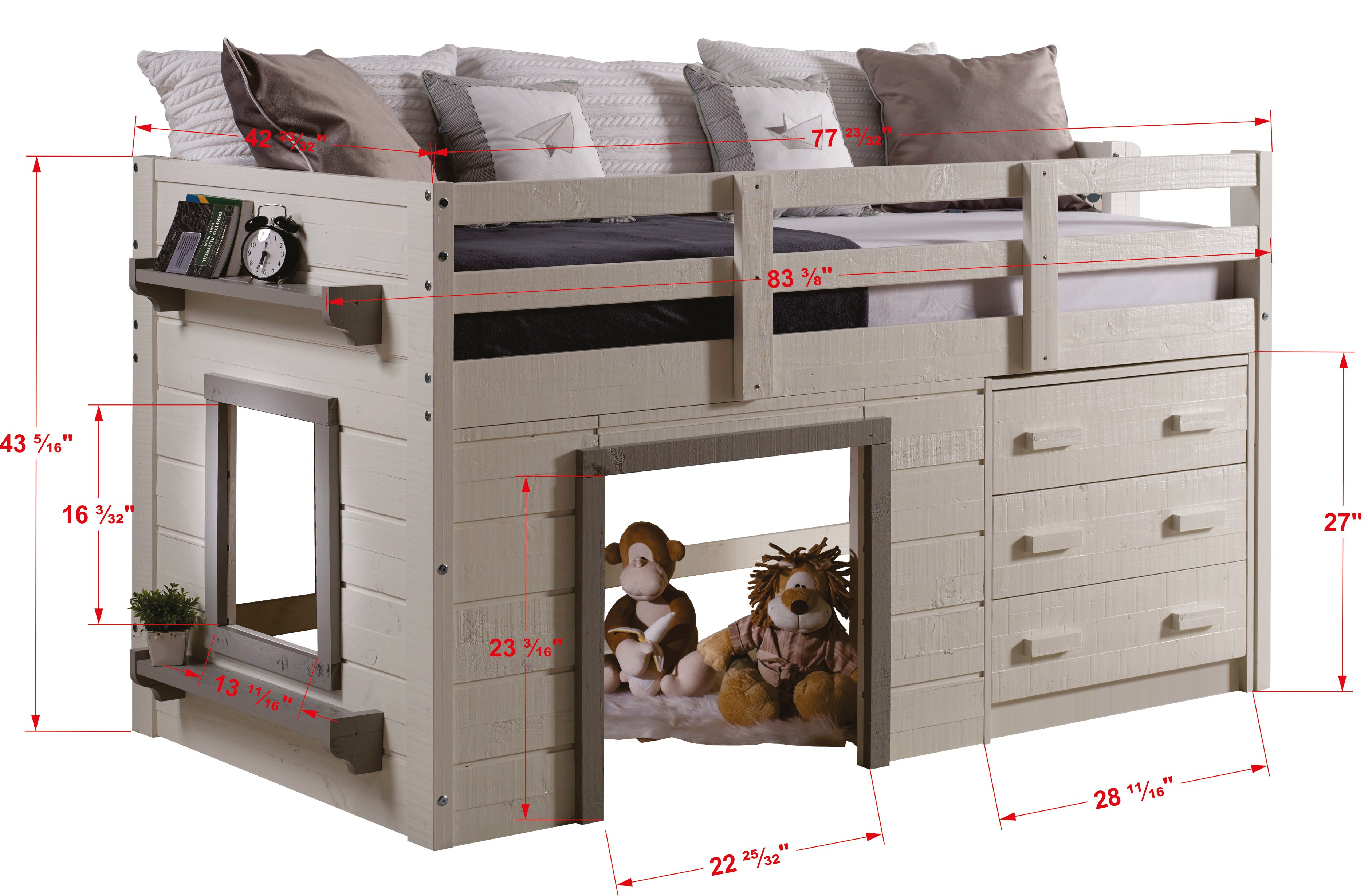 Sweet Dreams White and Gray Twin Low Loft Bed-4
