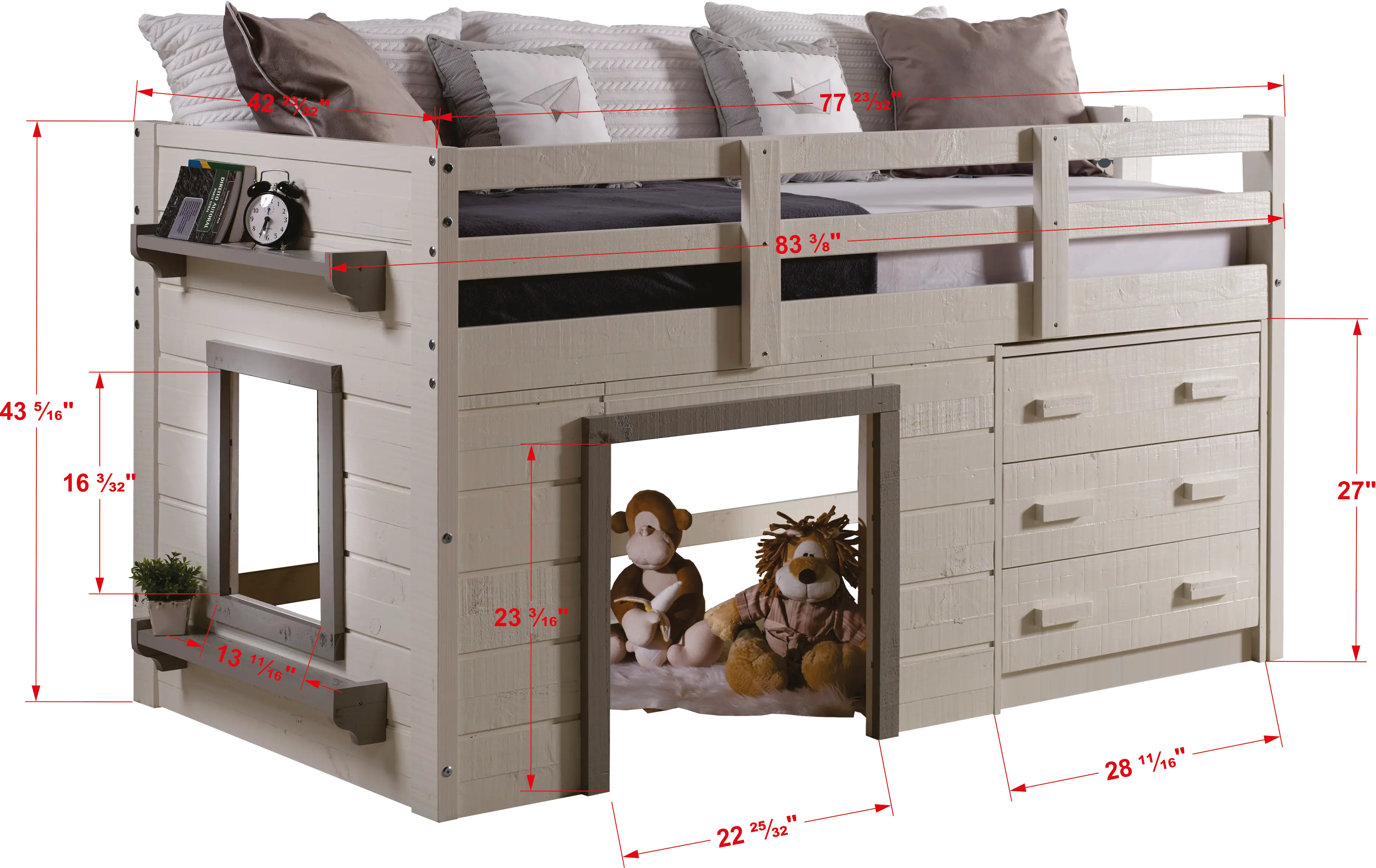 Sweet Dreams White and Gray Twin Low Loft Bed-4