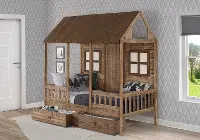Rustic Driftwood Twin Low Loft Bed with Storage - Front Porch