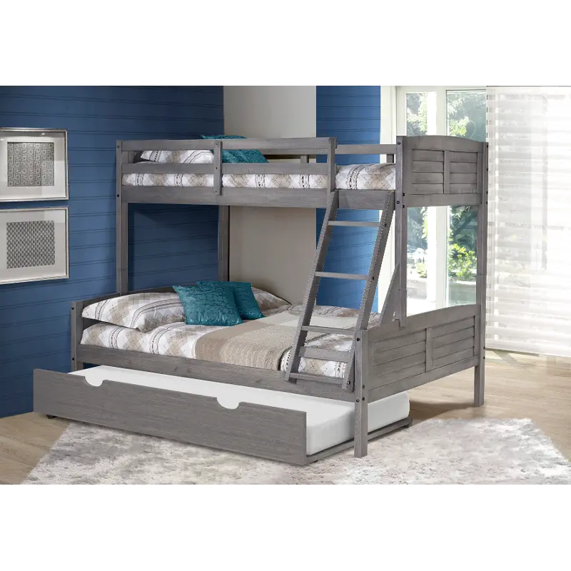 Antique Gray Twin over Full Bunk Bed with Trundle - Louver