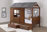 Rustic Walnut Brown Twin Low Loft Bed - Log Cabin