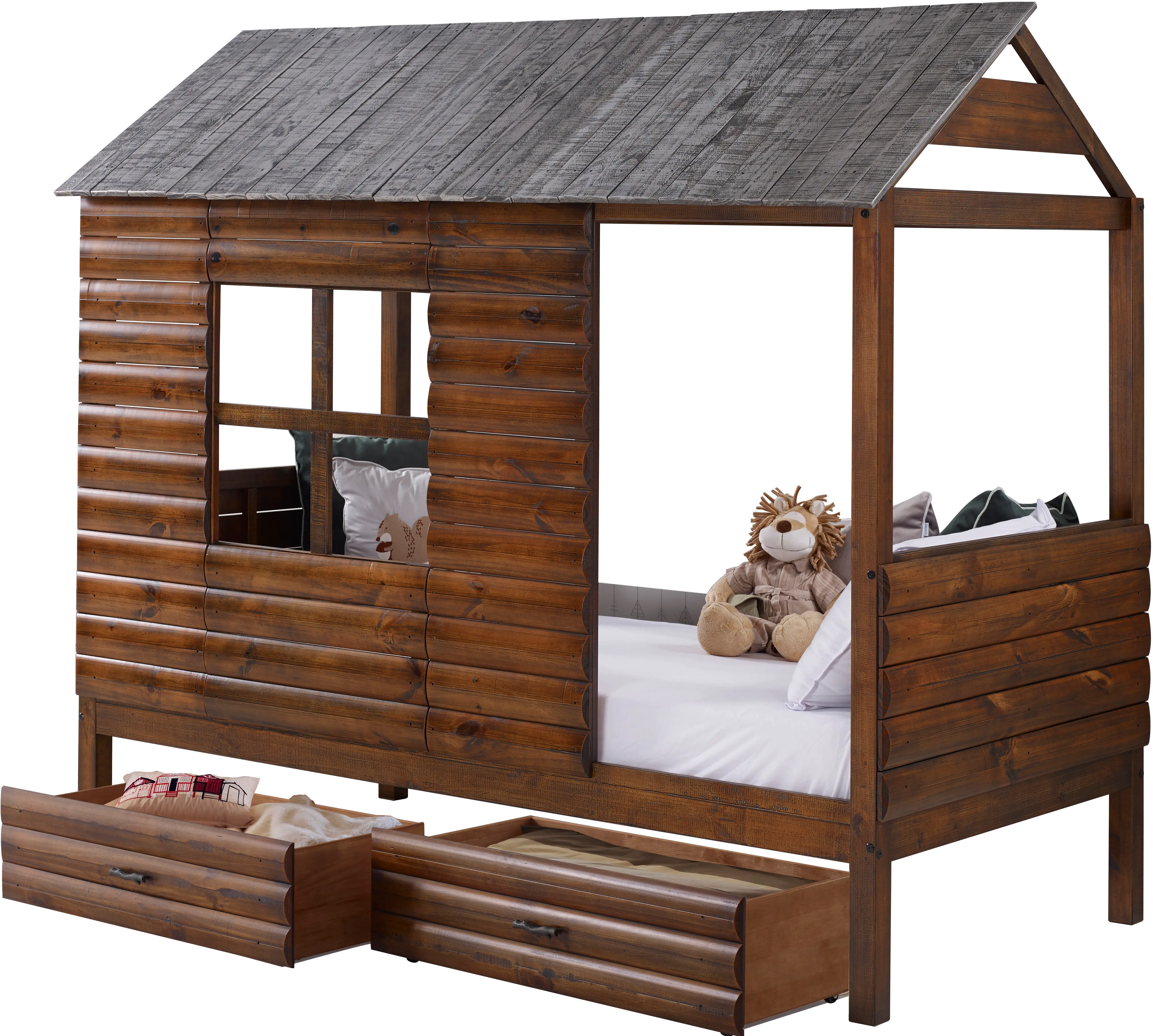 Rustic Walnut Brown Twin Low Loft Bed - Log Cabin-2
