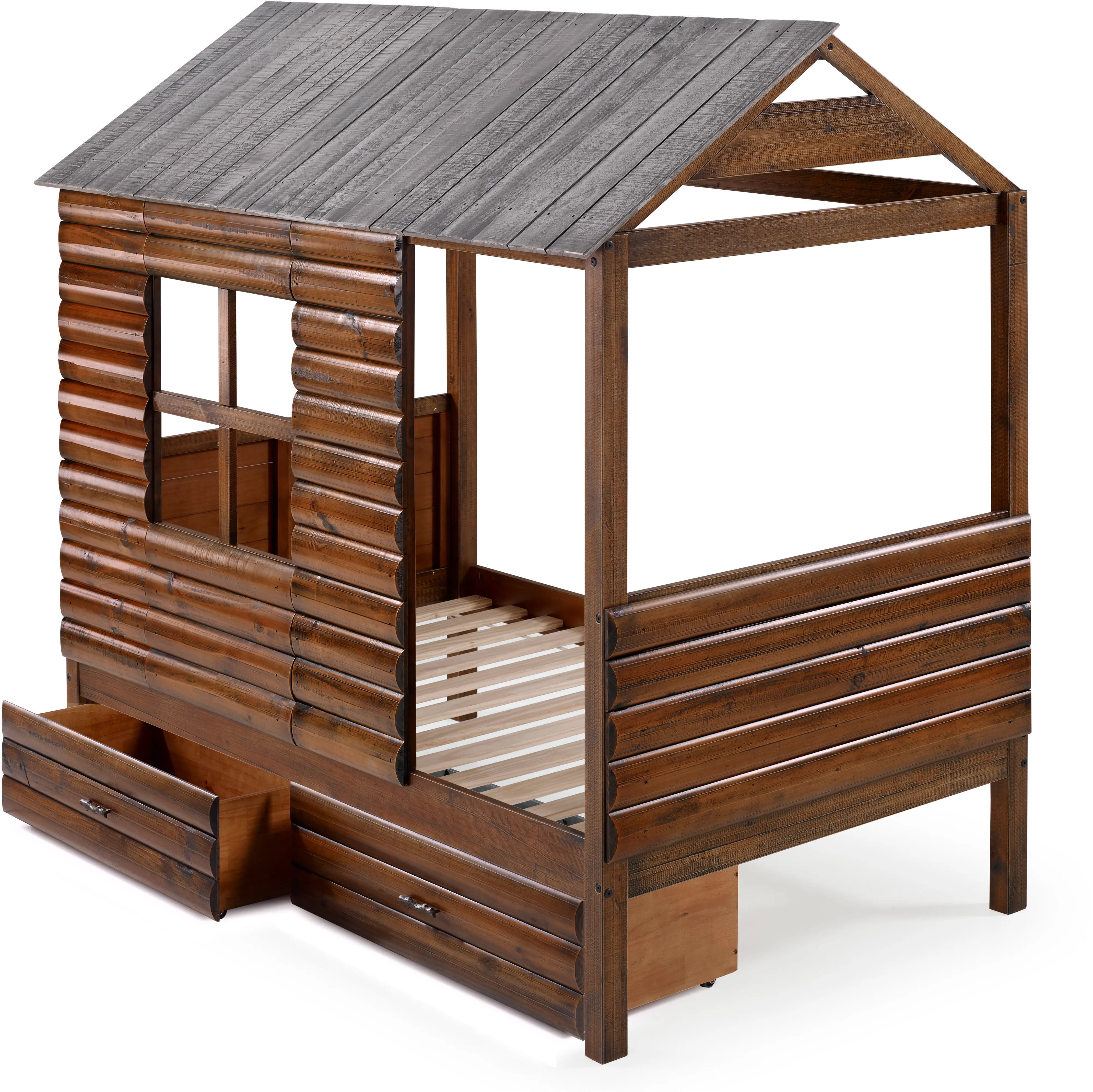 Rustic Walnut Brown Twin Low Loft Bed - Log Cabin-3