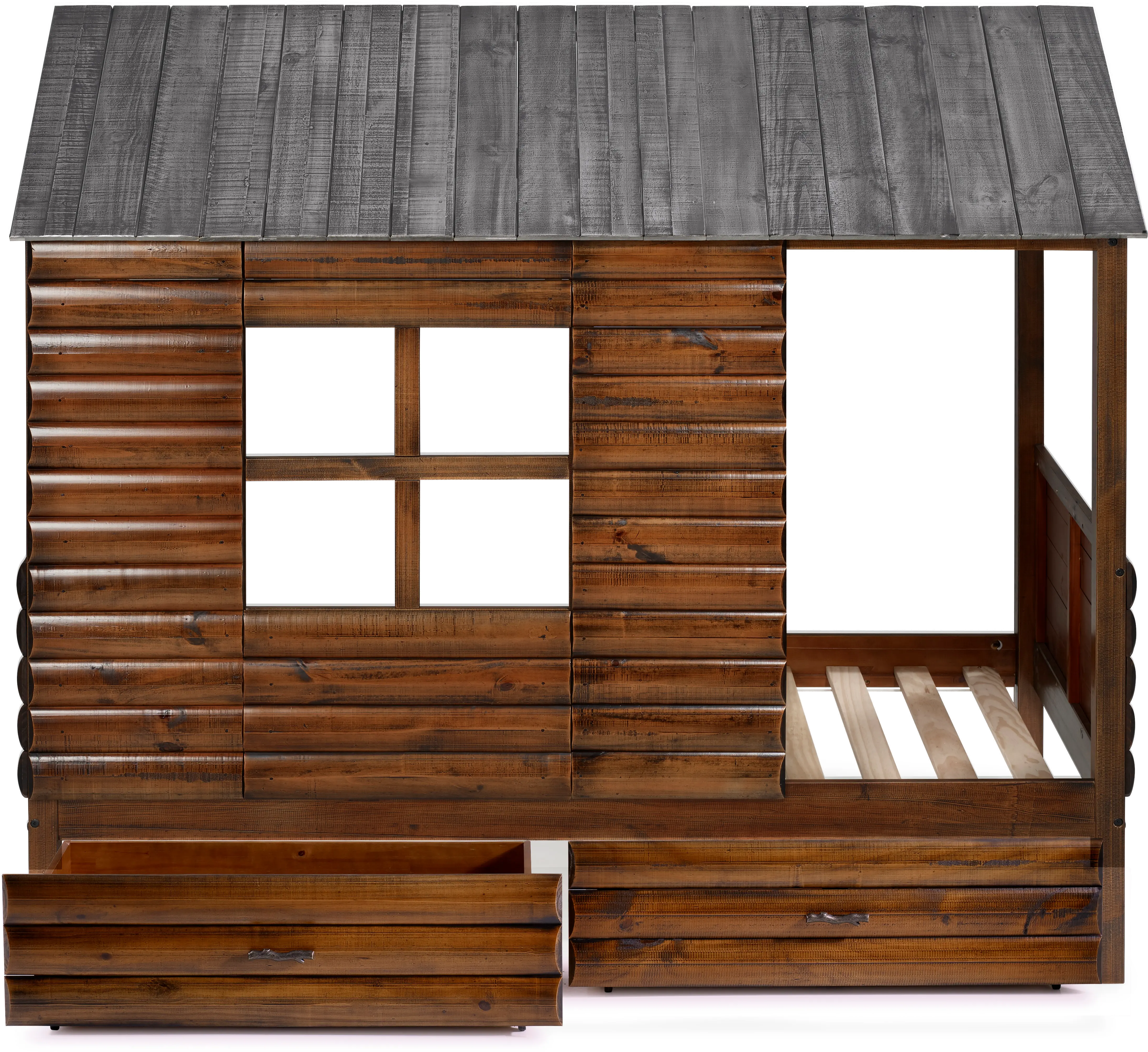 Rustic Walnut Brown Twin Low Loft Bed - Log Cabin-4