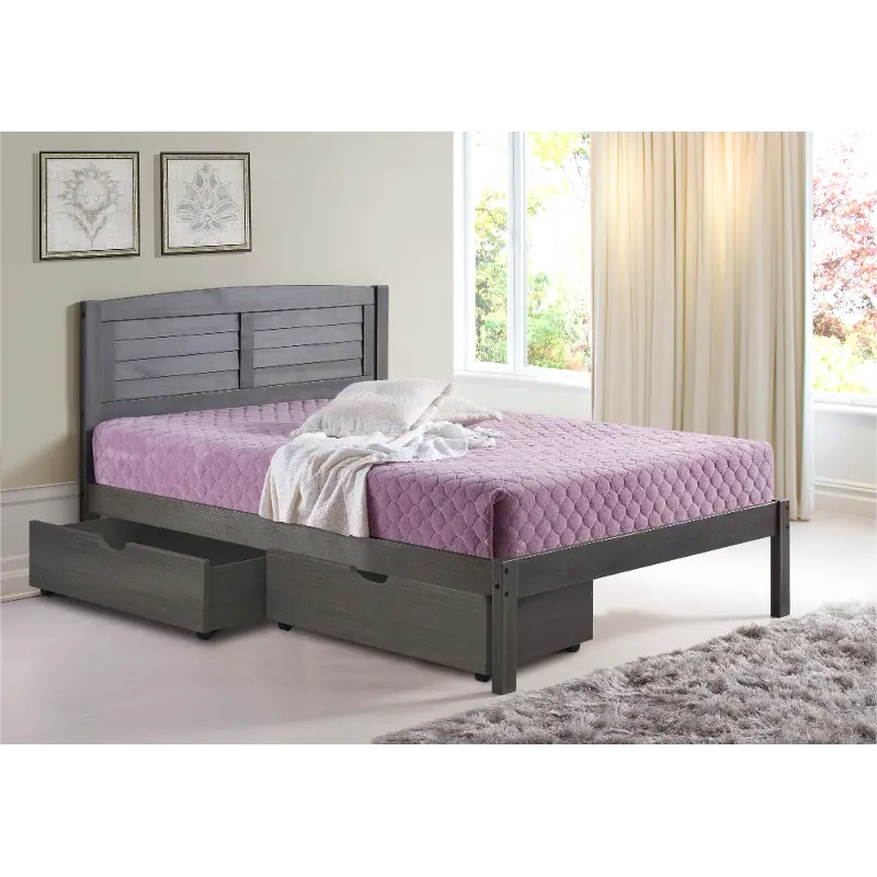Antique Gray Full Platform Bed with Storage Drawers - Louver