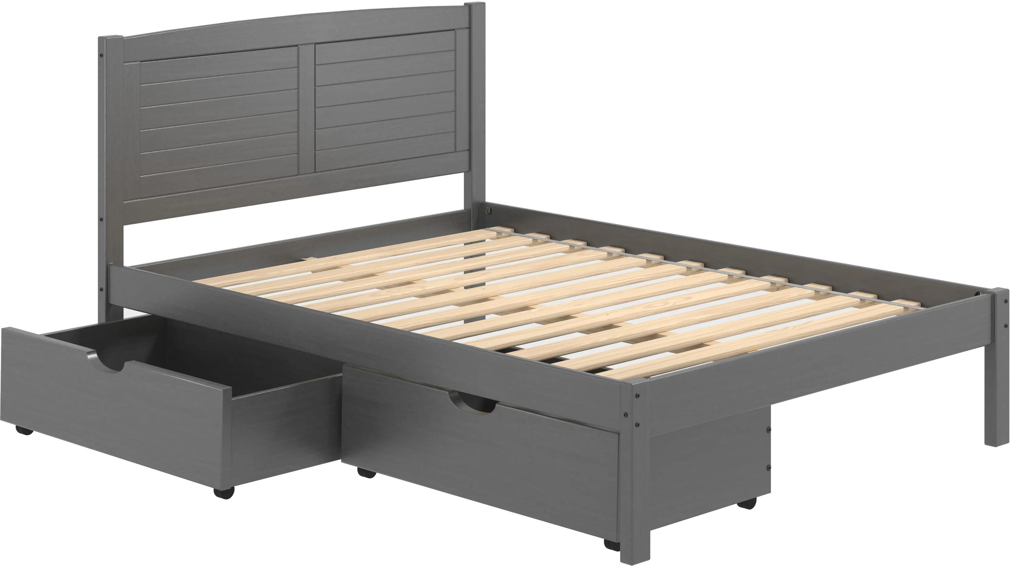 Antique Gray Full Platform Bed with Storage Drawers - Louver-2