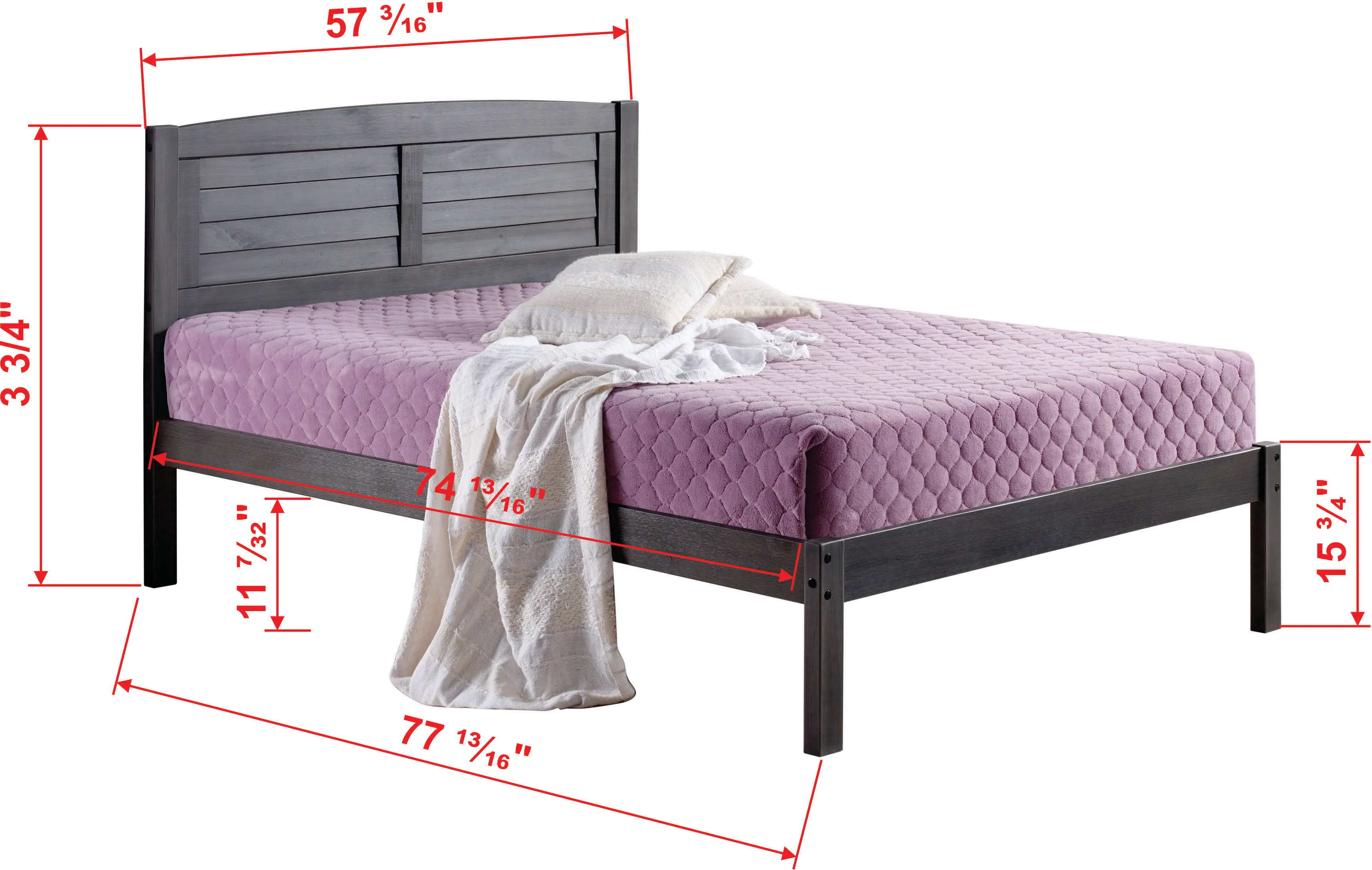 Antique Gray Full Platform Bed with Storage Drawers - Louver-3