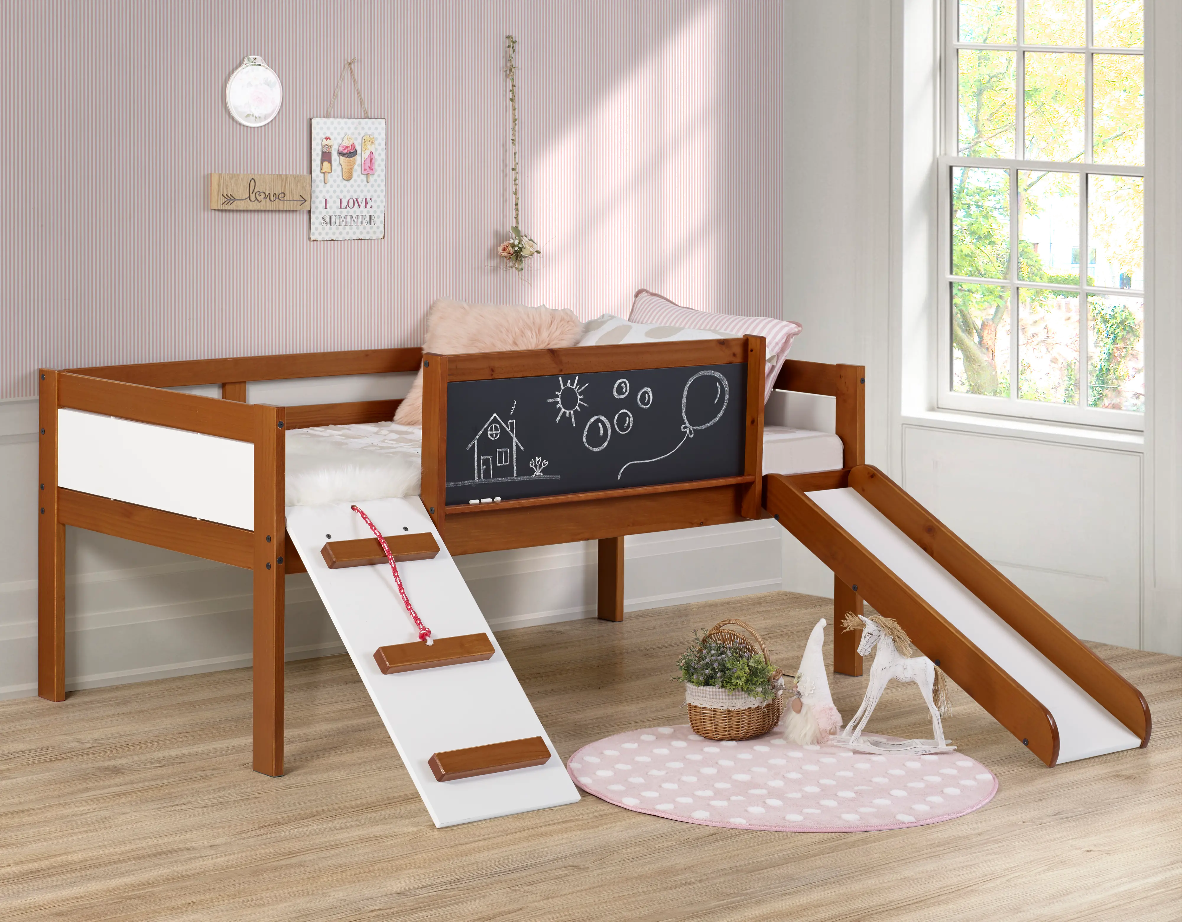 Contemporary Brown and White Twin Low Loft Bed - Junior-2