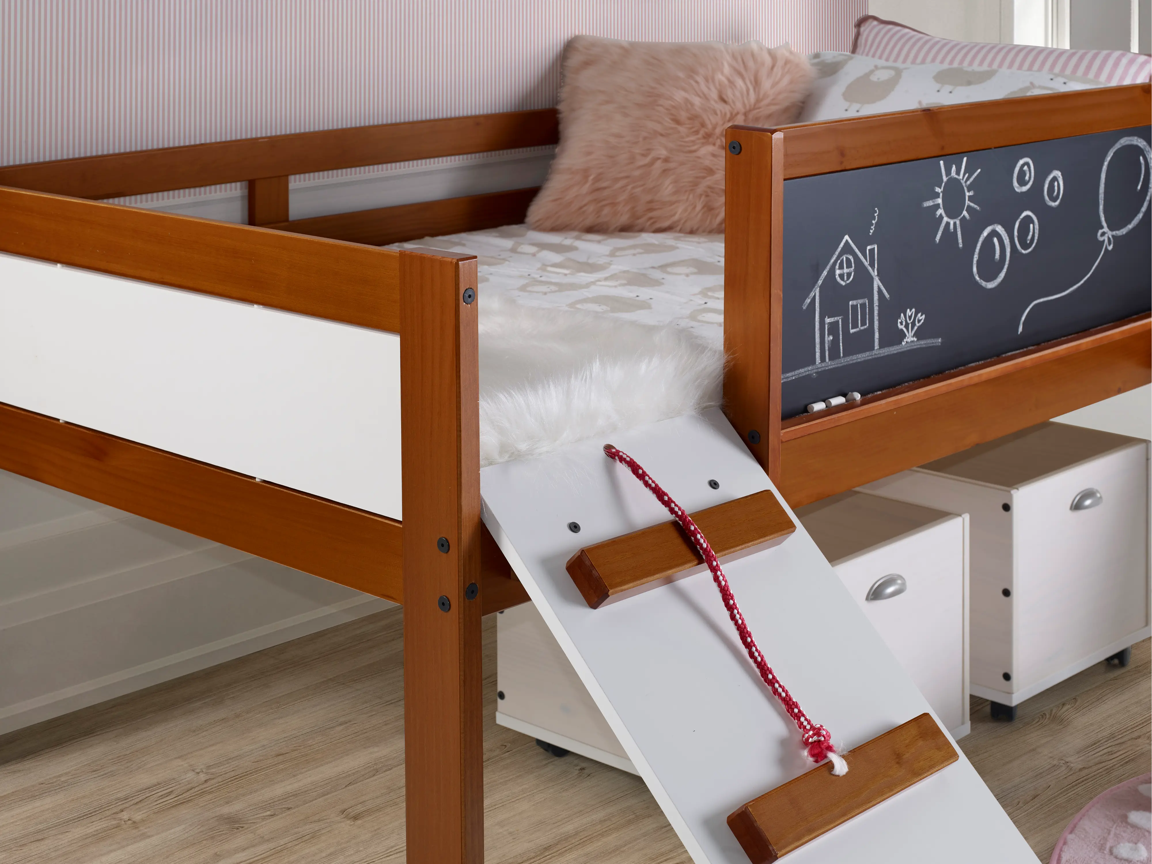 Contemporary Brown and White Twin Low Loft Bed - Junior-3