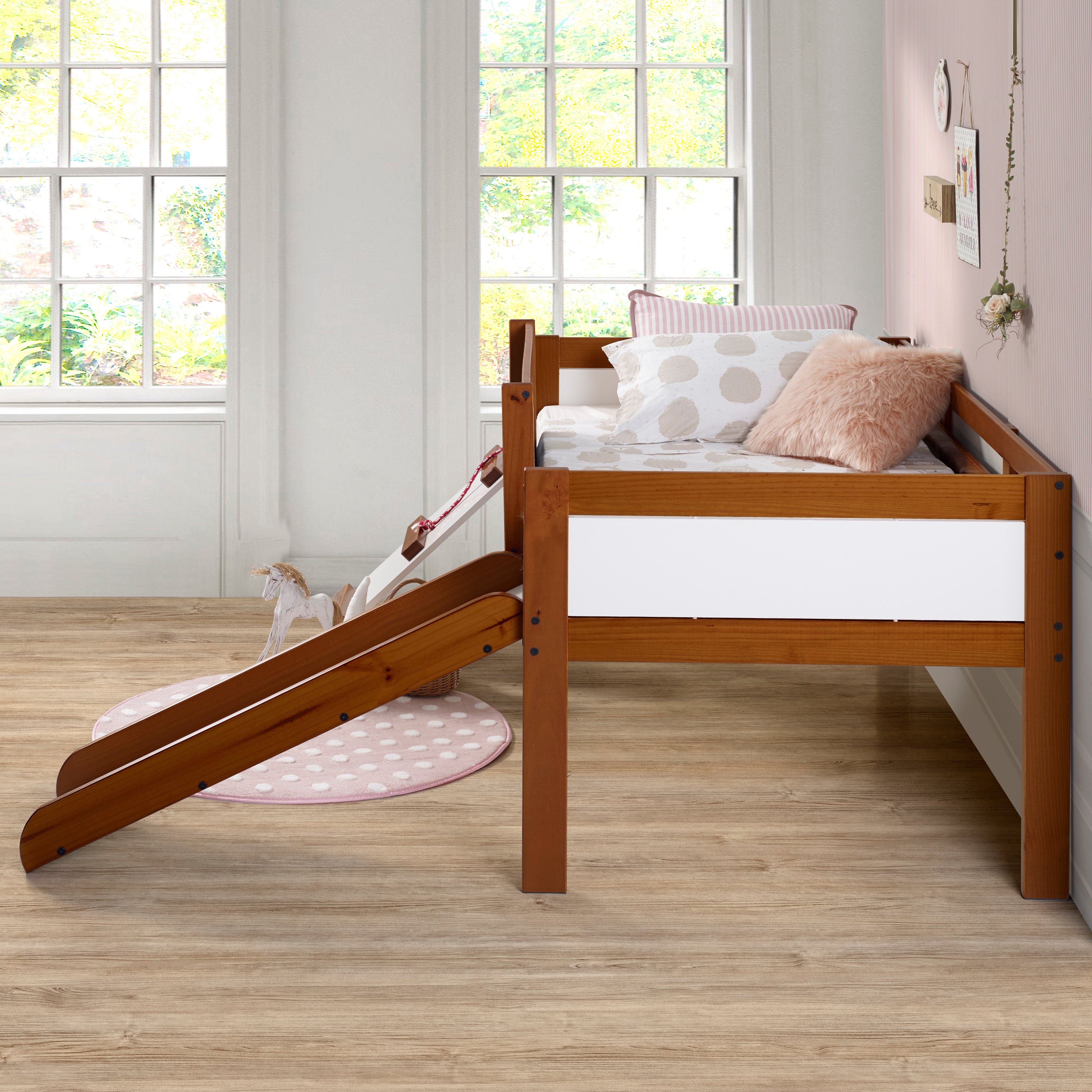 Contemporary Brown and White Twin Low Loft Bed - Junior-5