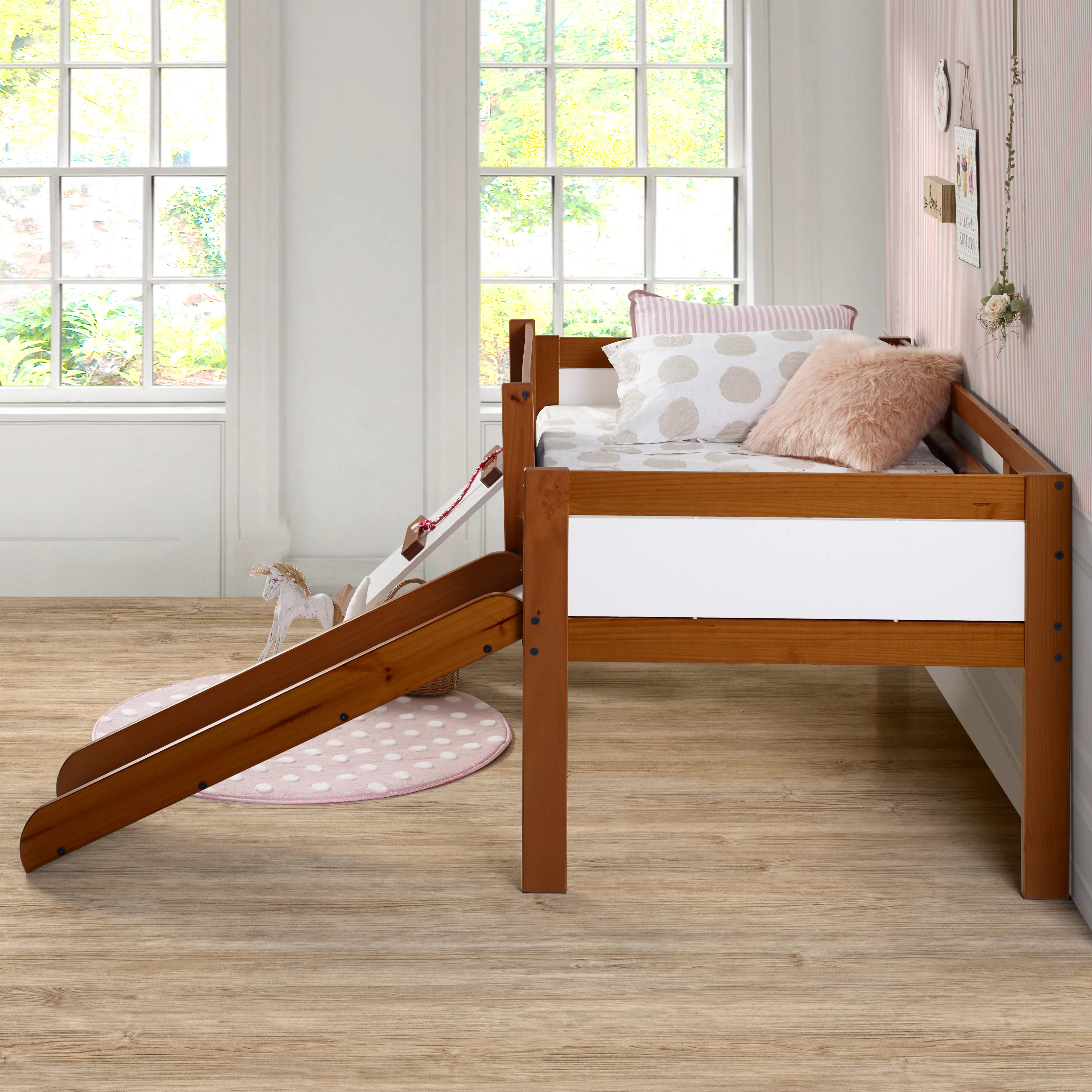 Contemporary Brown and White Twin Low Loft Bed - Junior-5
