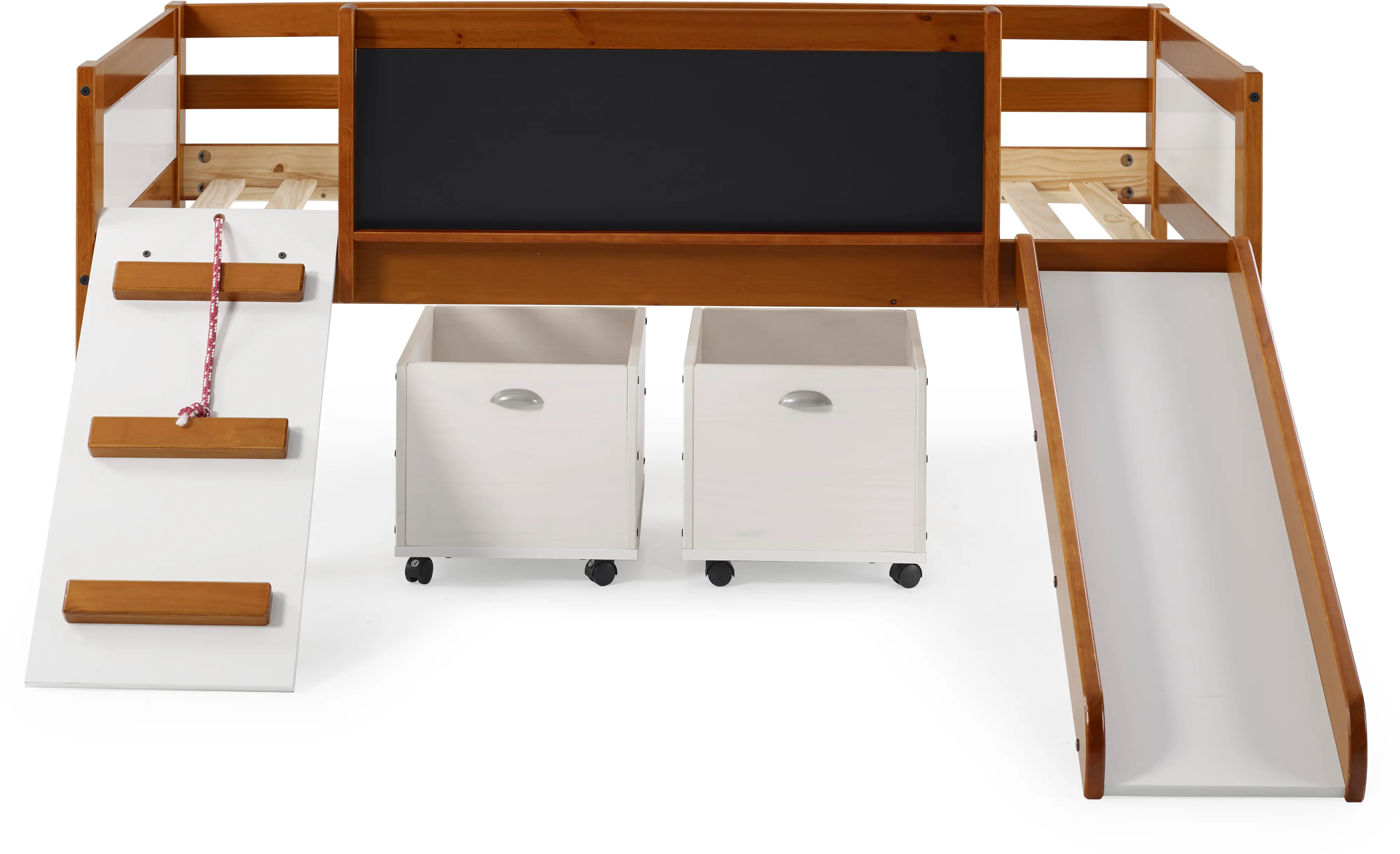 Brown and White Twin Low Loft Bed with Storage - Junior-4