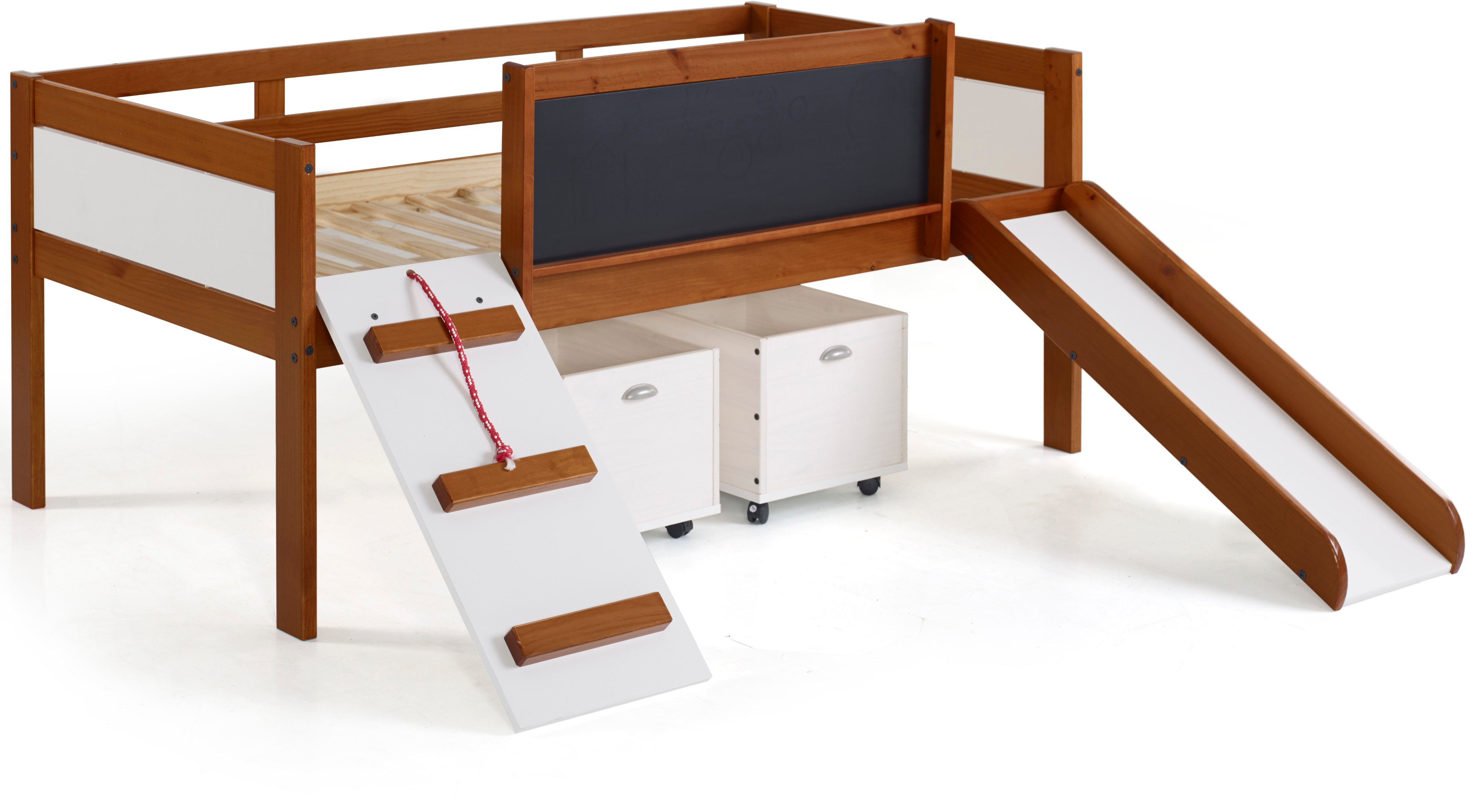 Brown and White Twin Low Loft Bed with Storage - Junior-5