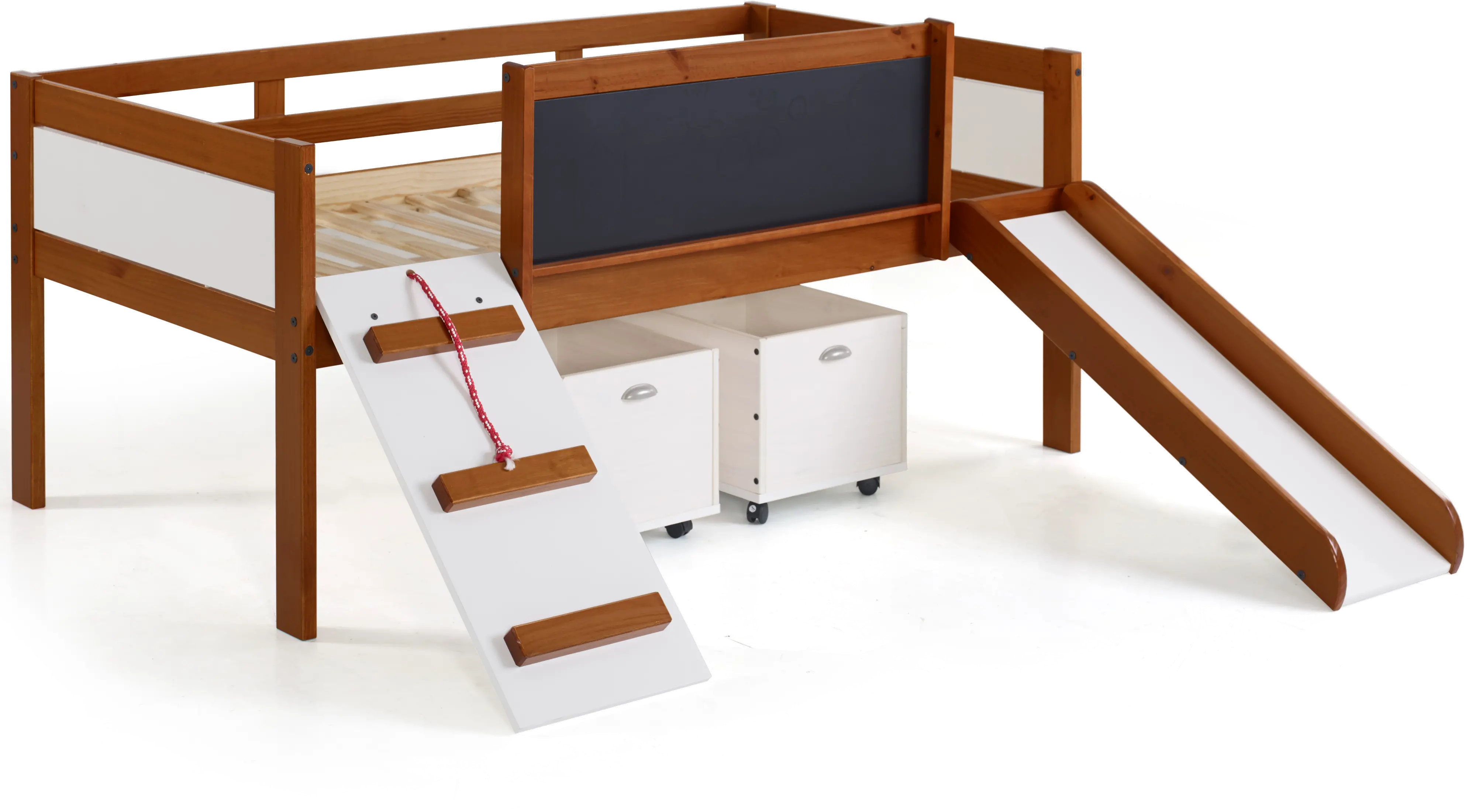 Brown and White Twin Low Loft Bed with Storage - Junior-5