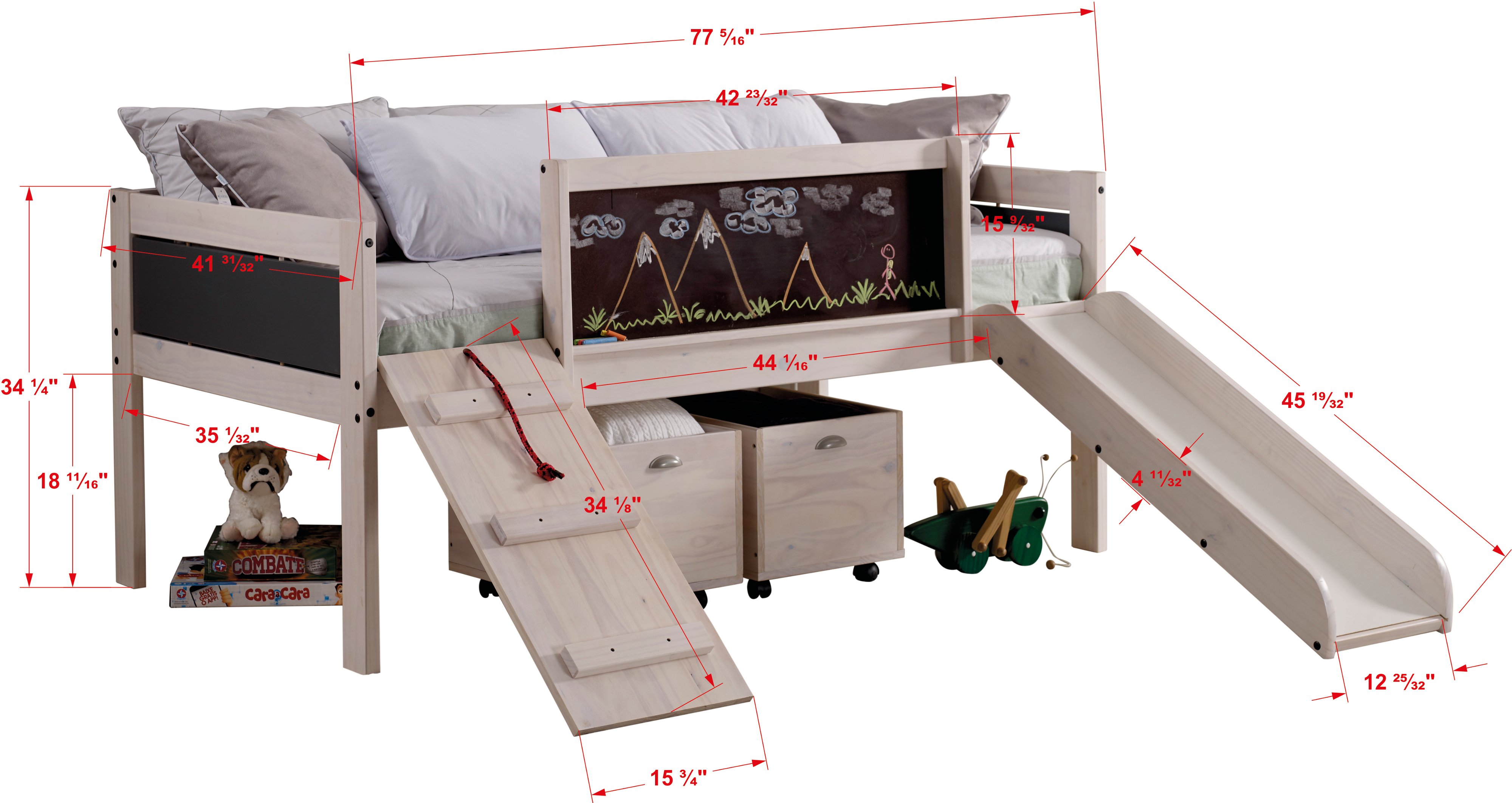 Junior Whitewash Twin Low Loft Bed-3