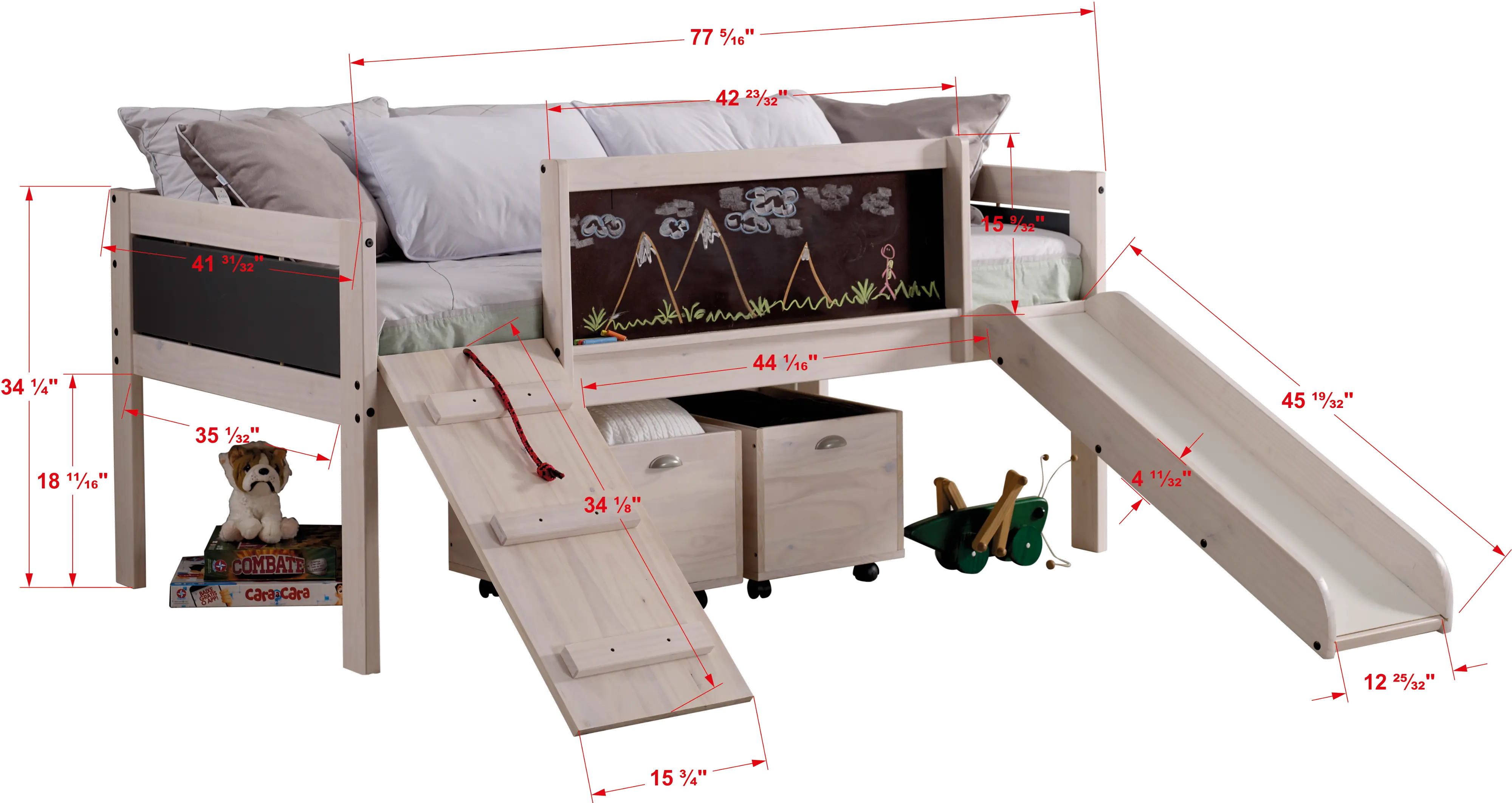 Junior Whitewash Twin Low Loft Bed-3