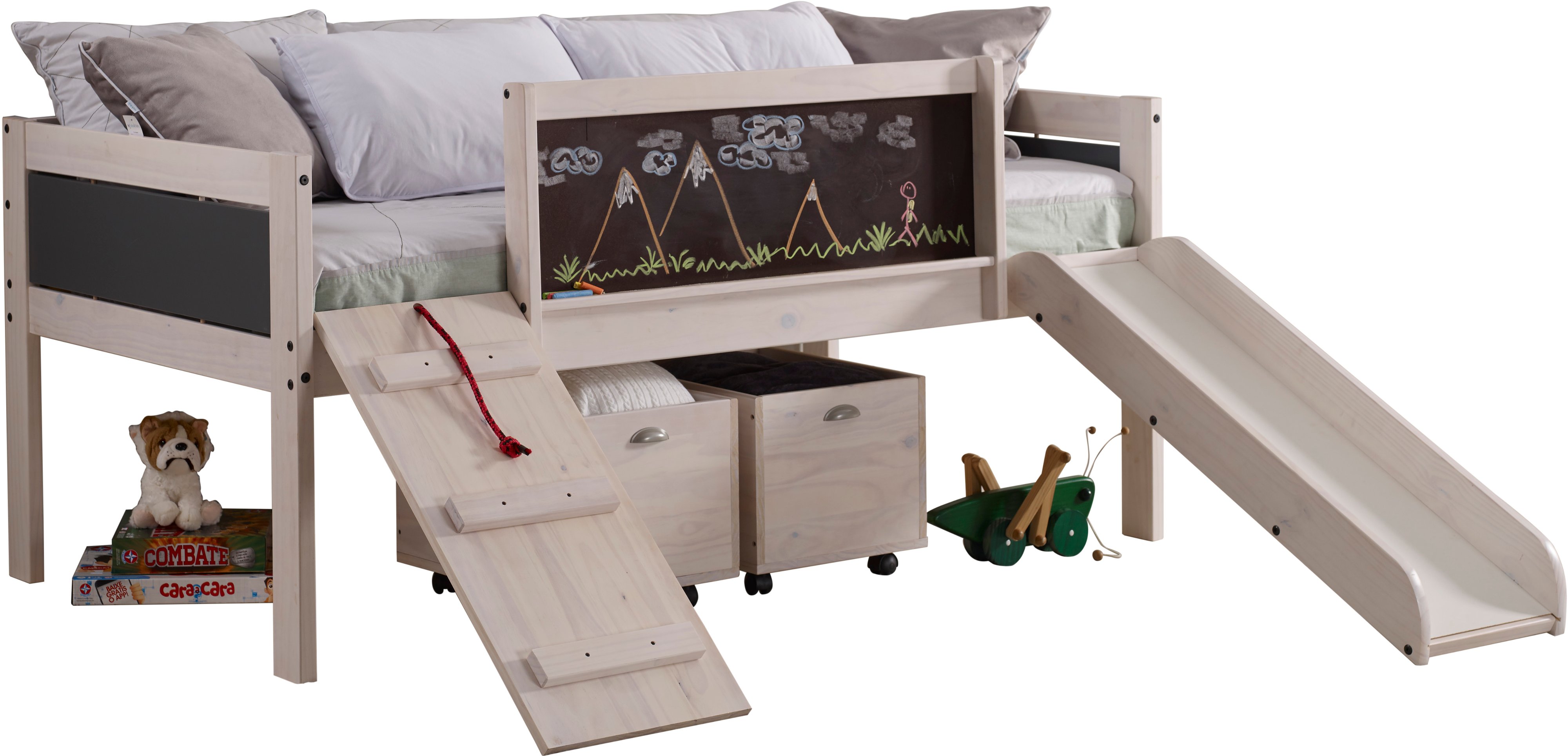 Whitewash Twin Low Loft Bed with Storage - Junior-2