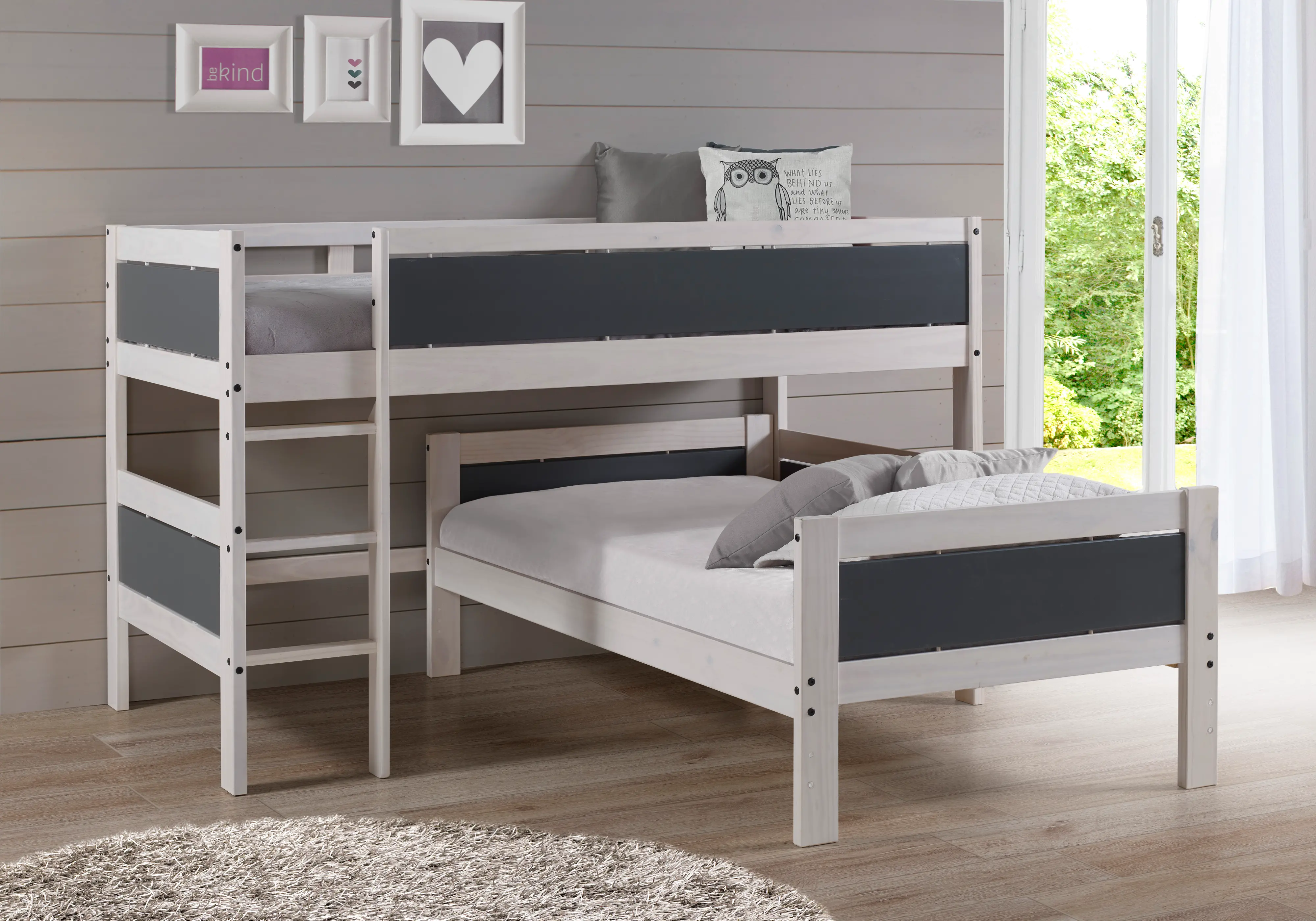 Whitewash and Gray Twin over Twin Low Loft Bed - Junior-1