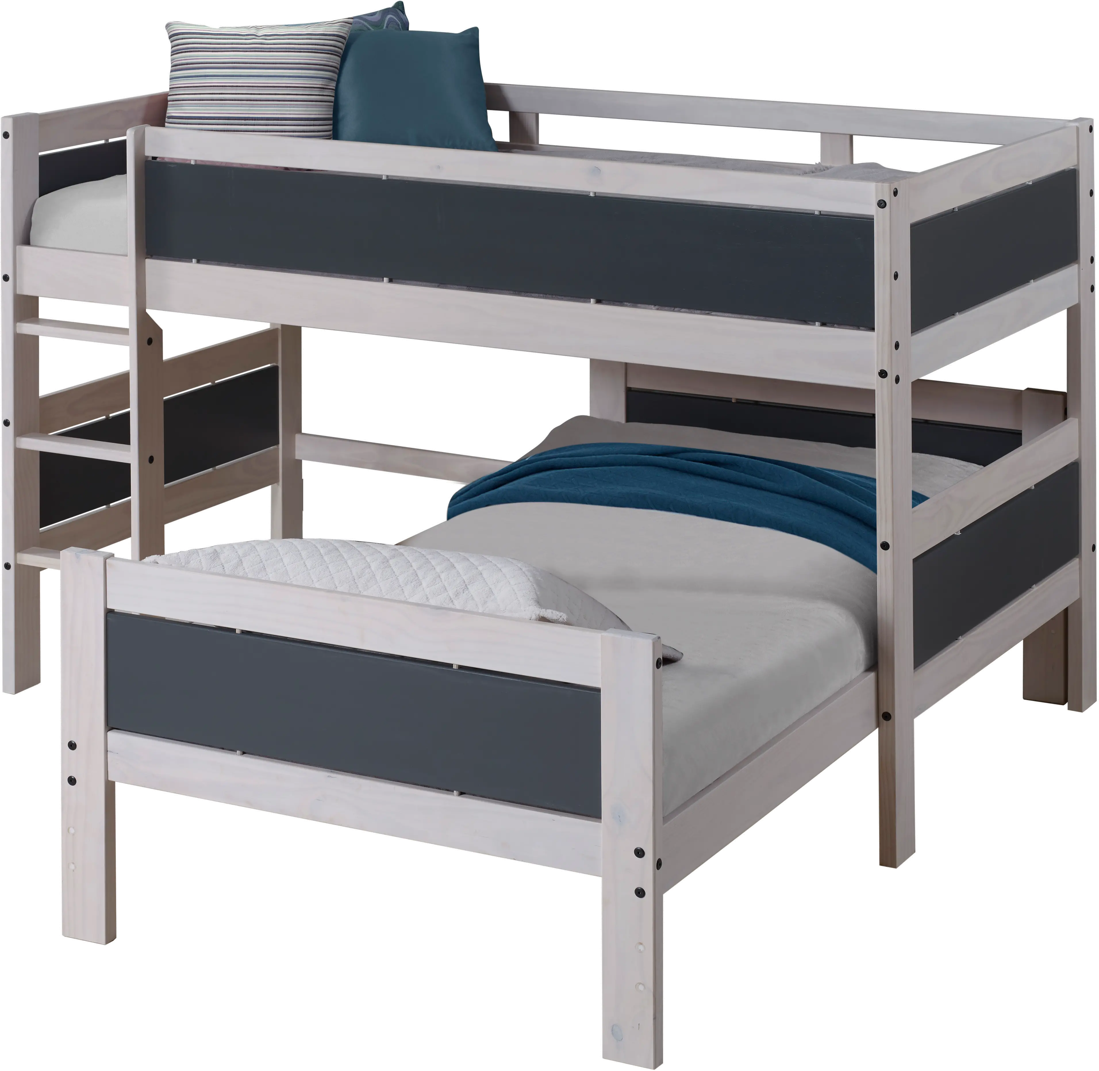 Whitewash and Gray Twin over Twin Low Loft Bed - Junior-2