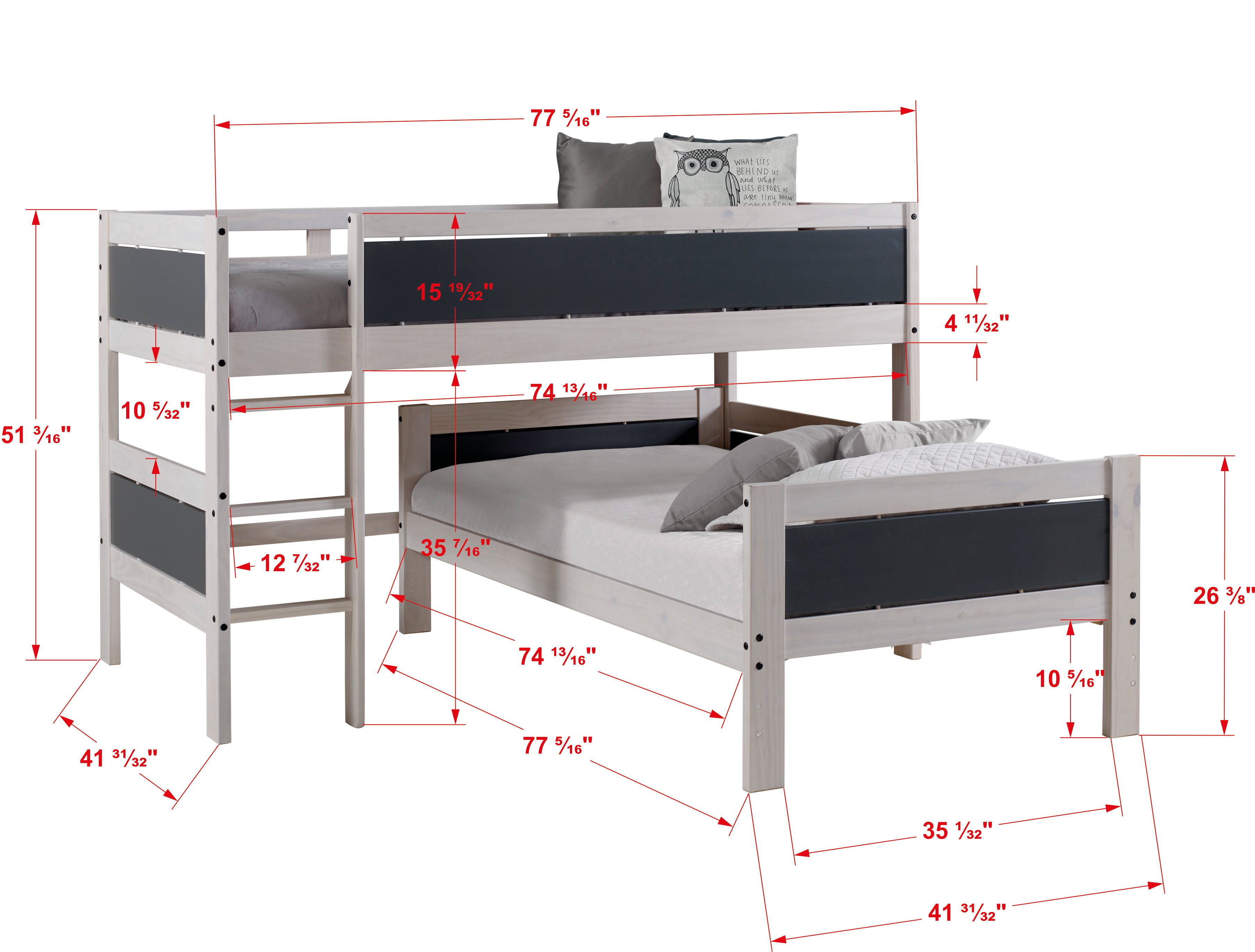 Whitewash and Gray Twin over Twin Low Loft Bed - Junior-3