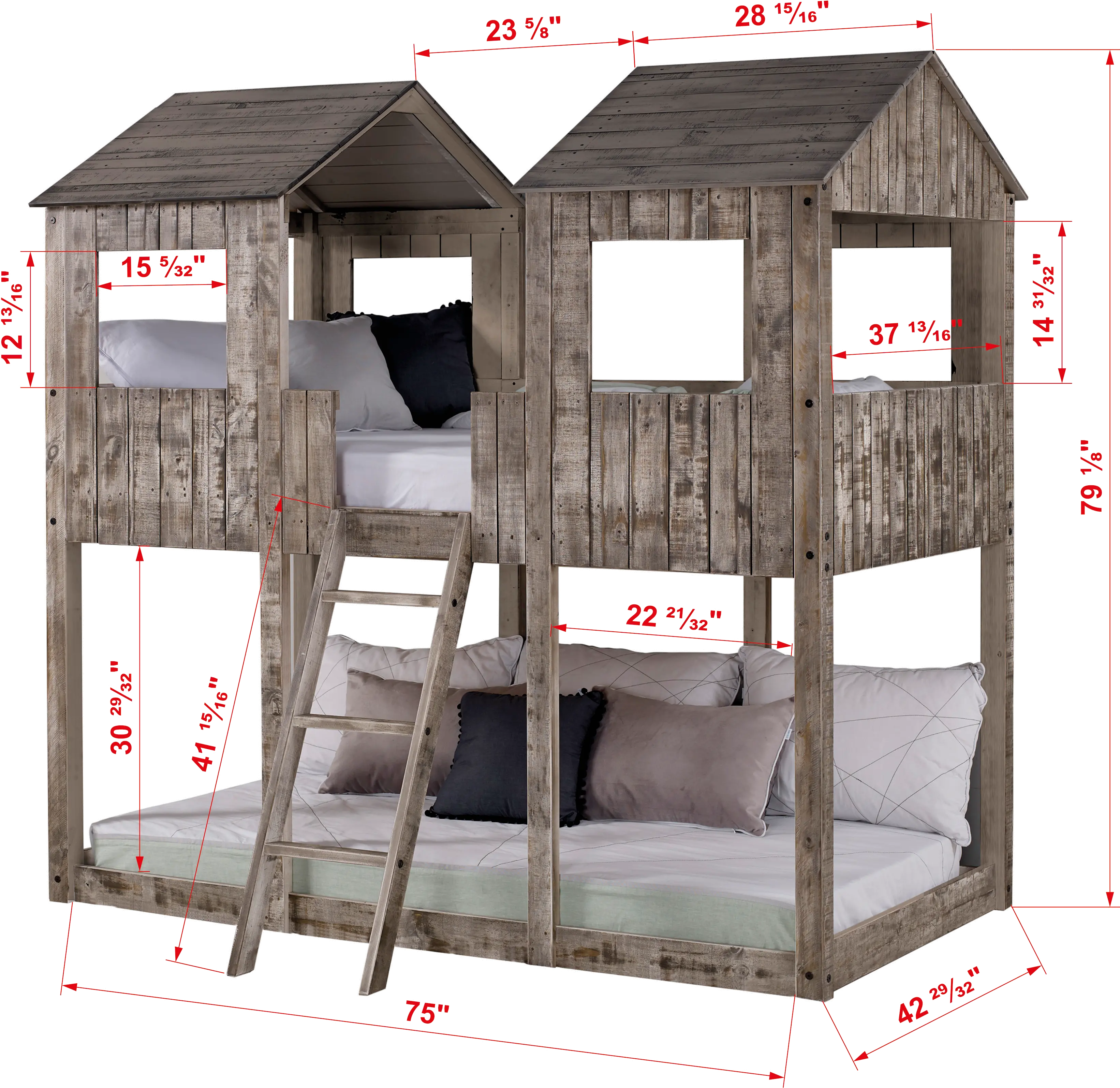 Rustic White Twin over Twin Bunk Bed - Tower-3
