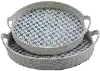 19 Inch Round Blue Rattan Tray with Pattern and Handles