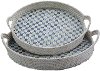 16 Inch Round Blue Rattan Tray with Pattern and Handles