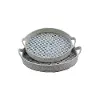 Clearance 16 Inch Round Blue Rattan Tray with Pattern and Handles