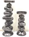 Clearance 10 Inch Charcoal Gray Metal Faux Stacked Stones Candle Holder