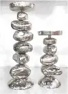 10 Inch Silver Metal Faux Stone Candle Holder