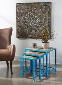 Samara Blue Reclaimed Wood Nesting Tables