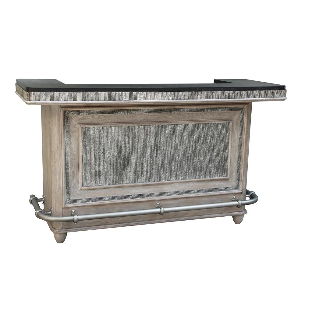 Modern Eclectic Industrial Stone and Silver Bar Cabinet-1