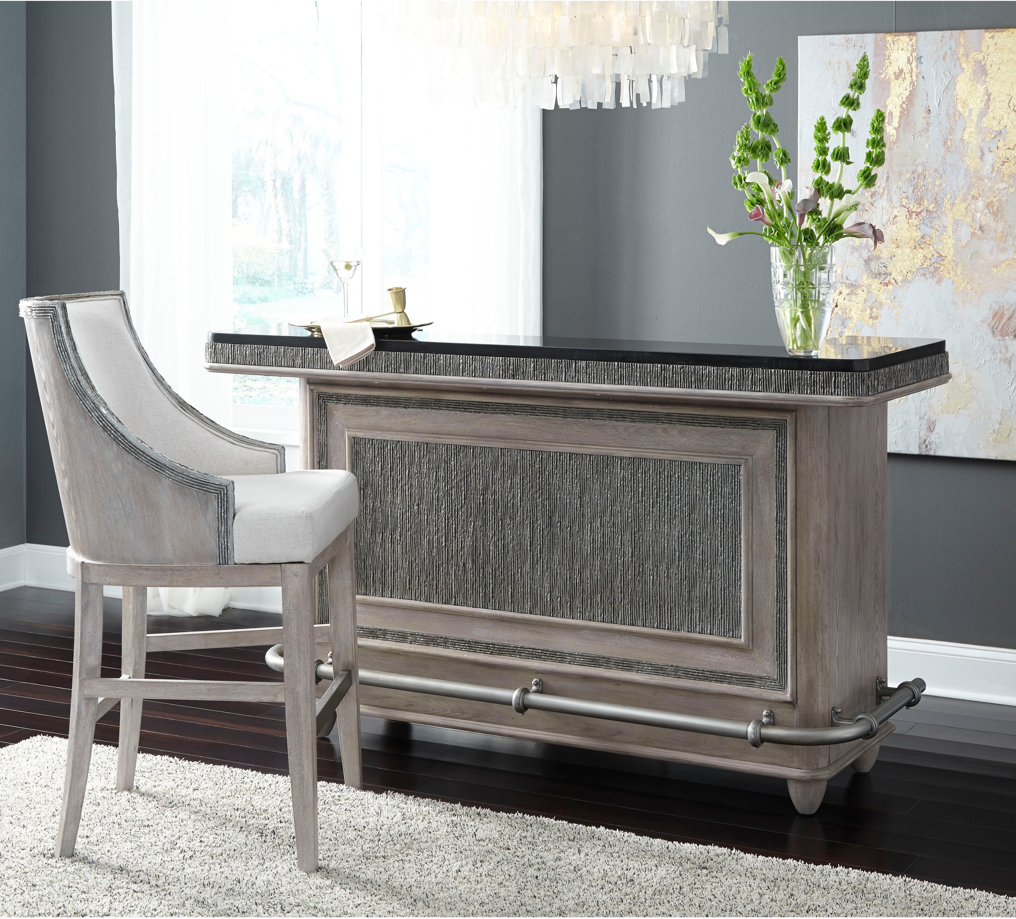 Modern Eclectic Industrial Stone and Silver Bar Cabinet-3