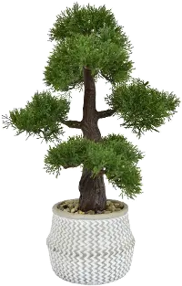 Artificial Green Arrangement in Chevron Patterned Stone Pot
