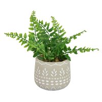 Artificial Green Fern Arrangement in Stone Washed Pot Planter