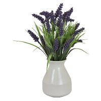 Artificial Green and Lavender Arrangement in Ceramic Container