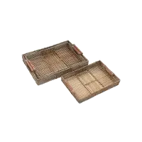 15 Inch Brown Bamboo Tray with Handles