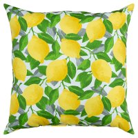 Yellow Lemon and Green Leaf Indoor-Outdoor Throw Pillow