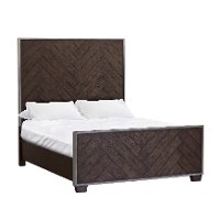 Farmhouse Dark Oak Brown Queen Bed - Modern Eclectic