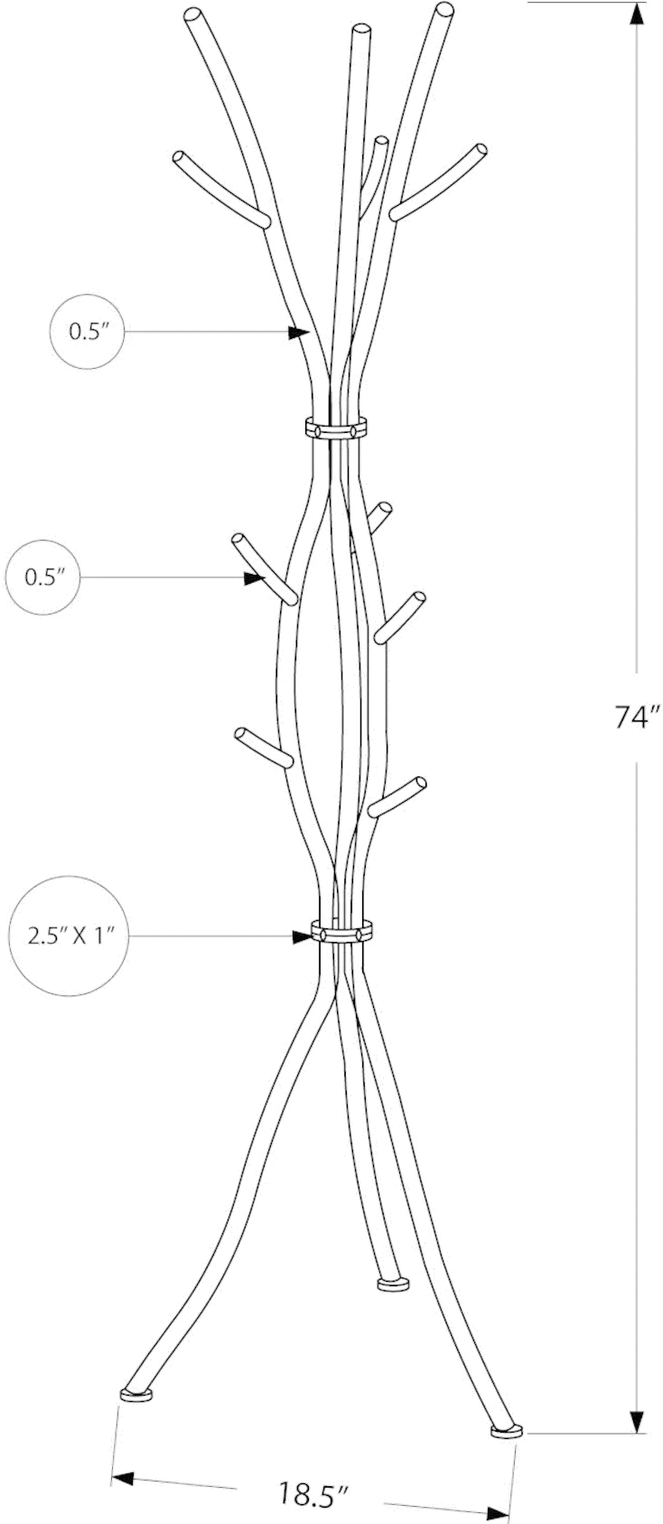 Monarch Silver 3-Hook 72 Coat Rack-3