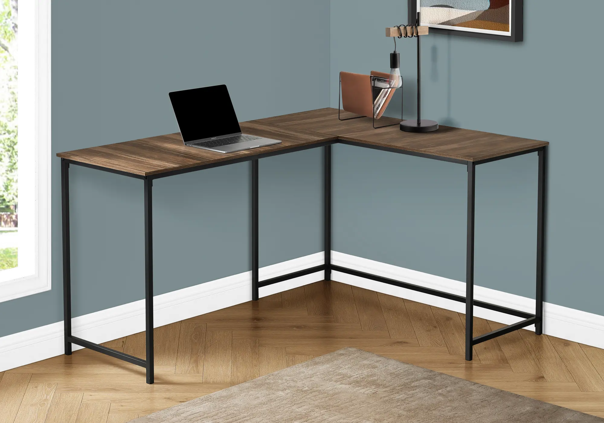 Reclaimed Wood and Black L-shaped Desk - I7391-1