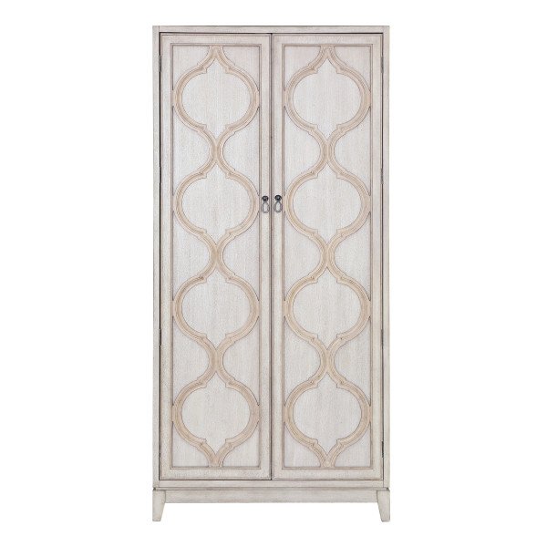 Beige Wood Tall Bar Cabinet - Modern Eclectic-1