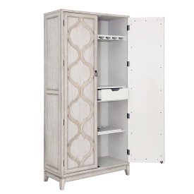 Beige Wood Tall Bar Cabinet - Modern Eclectic-3