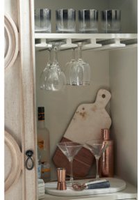 Beige Wood Tall Bar Cabinet - Modern Eclectic-8