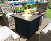 Black Metal and Tile Square Fire Pit with Glass Rocks - Bantana