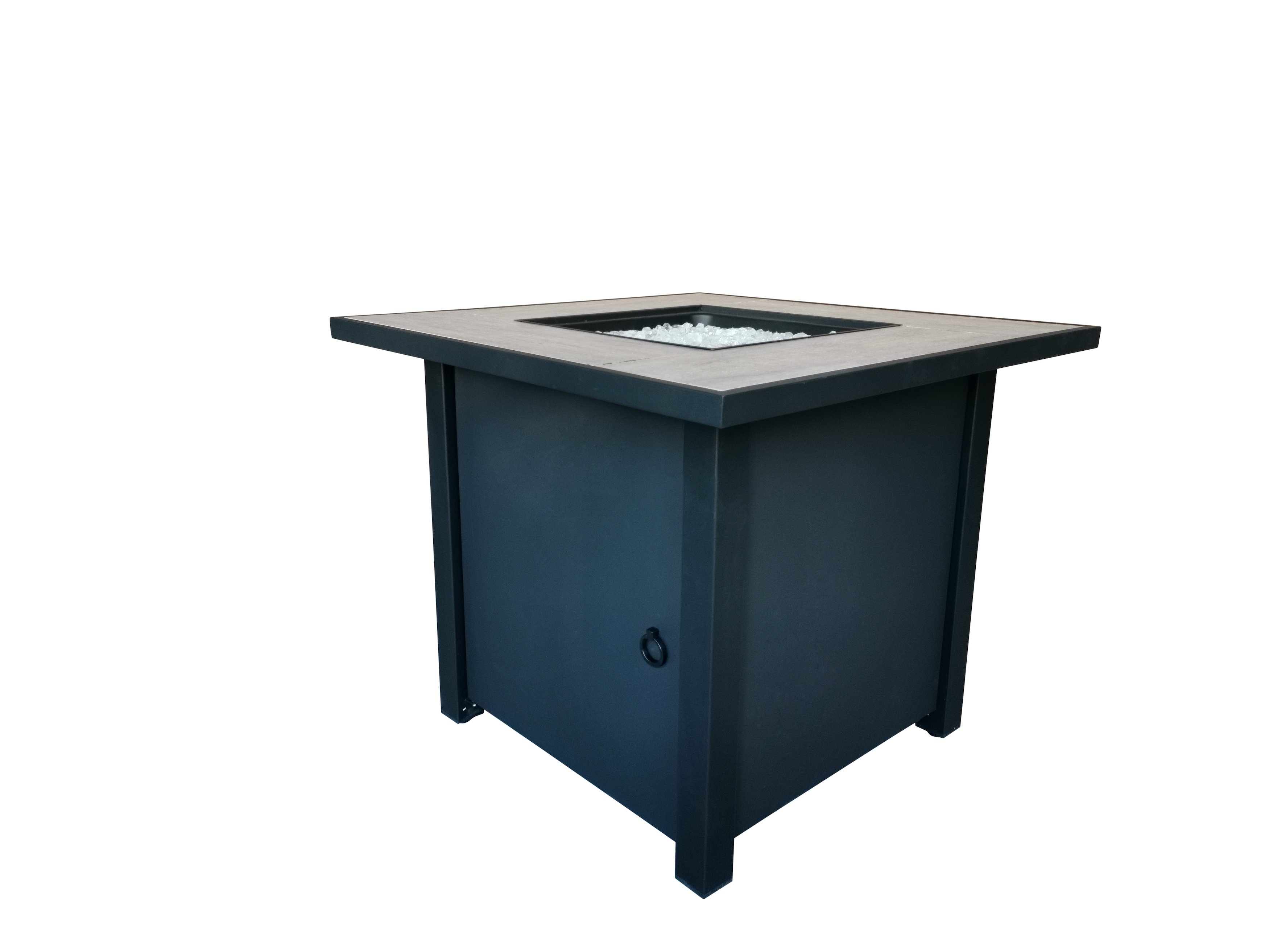 Black Metal and Tile Square Fire Pit with Glass Rocks - Bantana-2