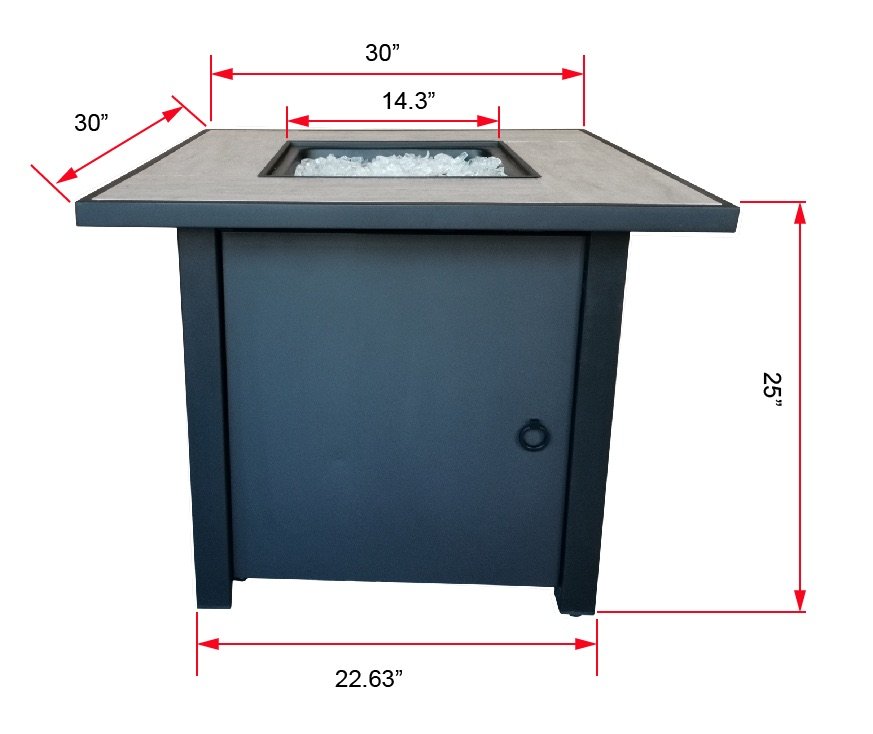 Black Metal and Tile Square Fire Pit with Glass Rocks - Bantana-8
