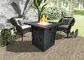 Black Metal Square Fire Pit with Glass Rocks - Jayapura