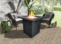 Black Metal Square Fire Pit with Glass Rocks - Jayapura